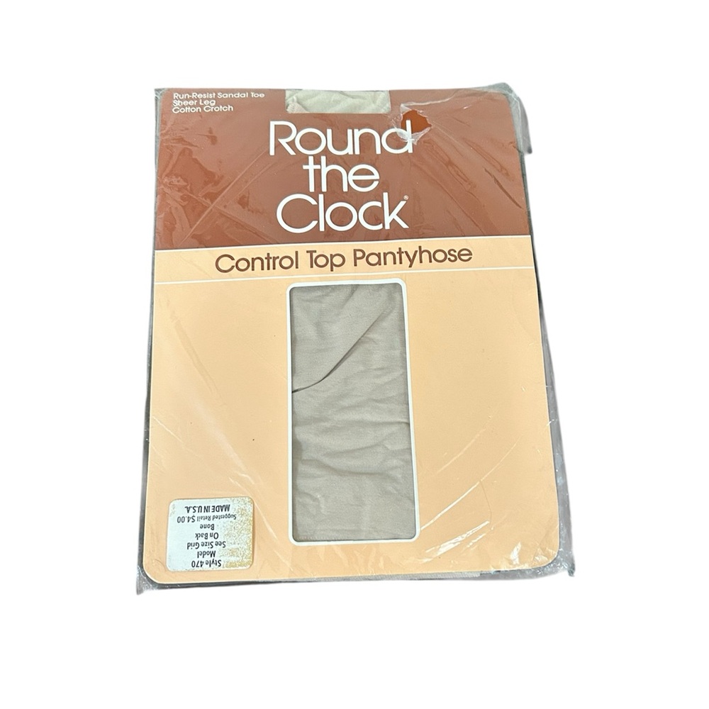 NWT Vintage 1983 Round The Clock Control Top Pantyhose Bone color size Model